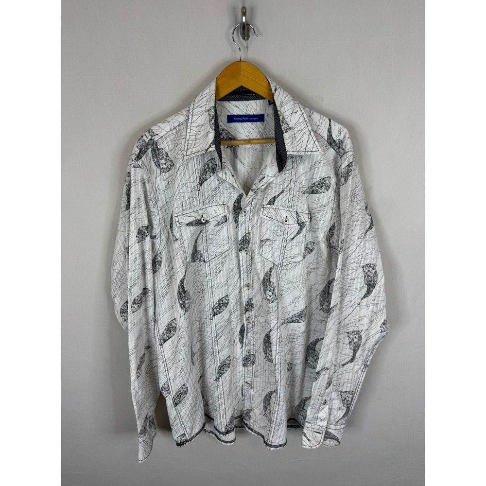 Georg Roth Los Angeles Mens XL Abstract Graphic Print Button Down Shirt White
